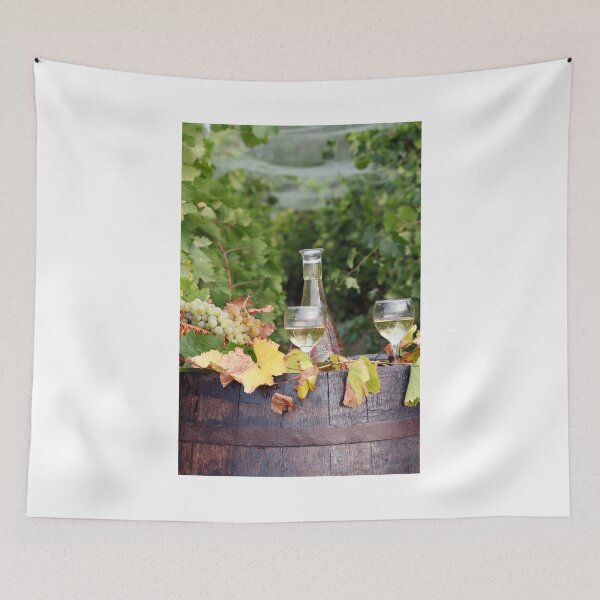 Item preview, vineyard with white wine and old wooden barrel designed and sold by goceris.