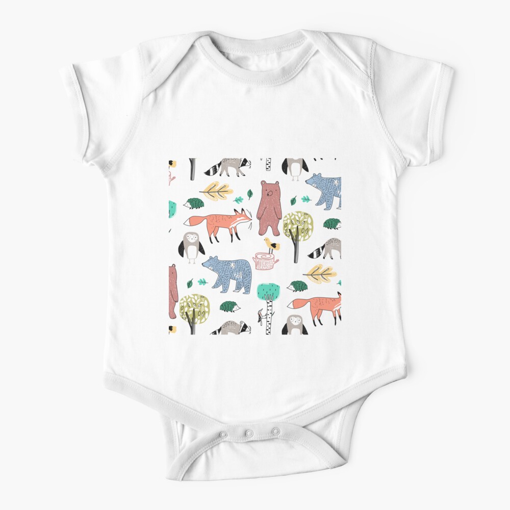 Body Para Bebe Patron De Dibujos Infantiles De Animales Sobre Fondo Blanco De Kanae19 Redbubble