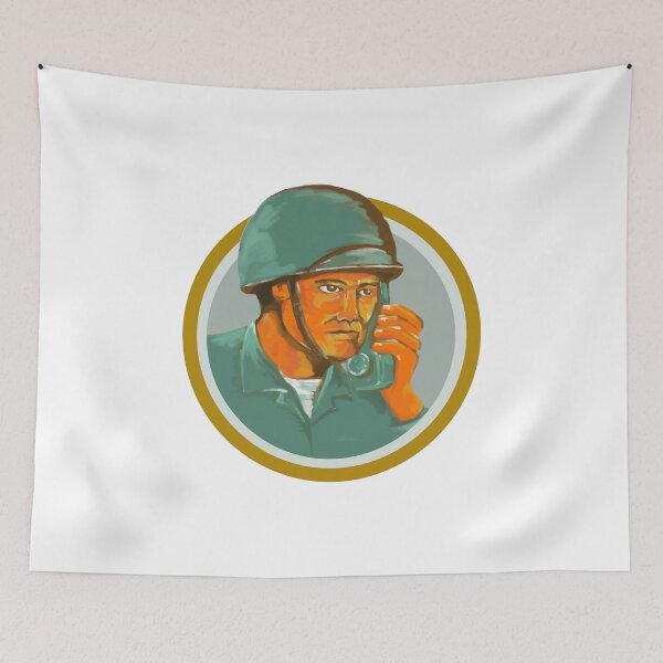 Item preview, American Soldier Serviceman Calling Radio Watercolor designed and sold by patrimonio.