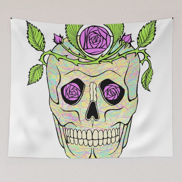 Item preview, Vintage pirate skull with flowers wreath vector illustration. designed and sold by Mehendra.
