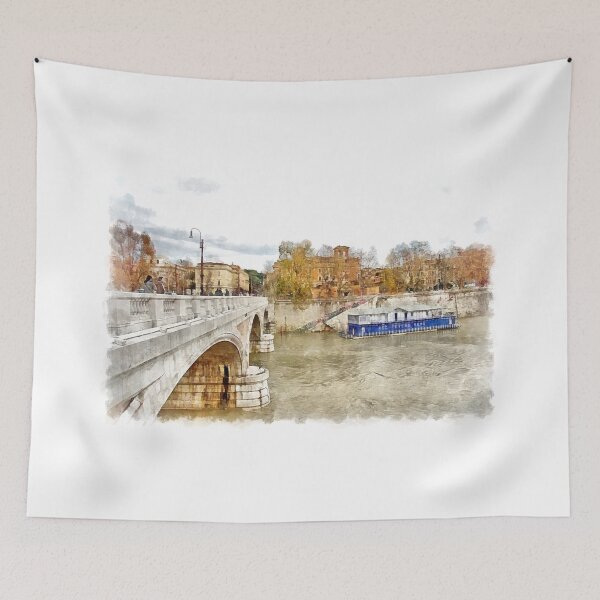Item preview, Rome: Tiber River bridge boats and urban landscape designed and sold by Giuseppe Cocco.