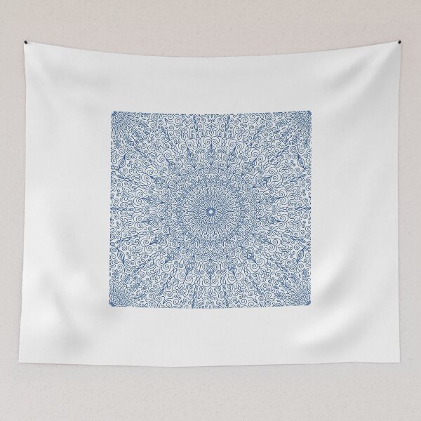 Aperçu de l'œuvre Modèle sans couture de mandala floral bleu marine créée et vendue par amovitania.