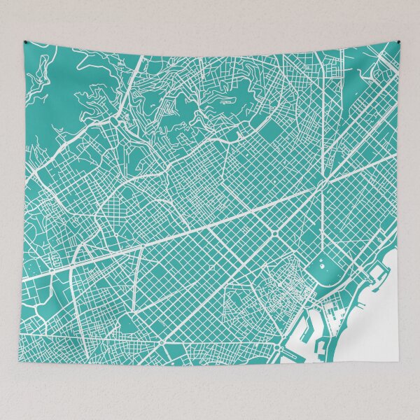 Item preview, Barcelona map turquoise designed and sold by mapsart.