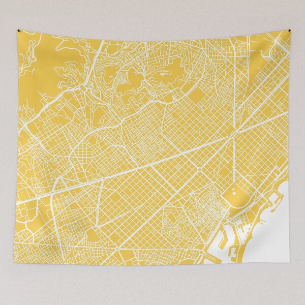 Item preview, Barcelona map yellow designed and sold by mapsart.