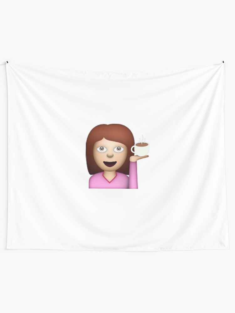 "Hair Flip and Coffee Emoji (Light Skin & Brown Hair)" Tapestry for