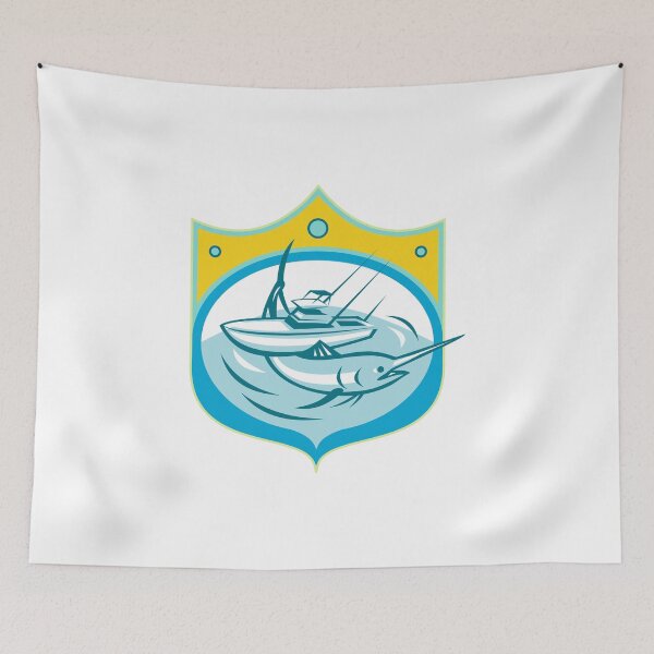 Item preview, Blue Marlin Charter Fishing Boat Retro designed and sold by patrimonio.