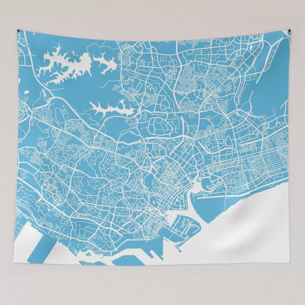 Item preview, Singapore map blue designed and sold by mapsart.