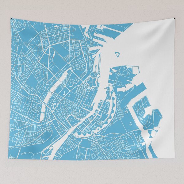 Aperçu de l'œuvre Carte de Copenhague bleu créée et vendue par mapsart.