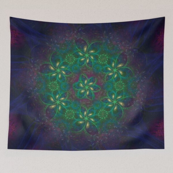 Item preview, flowers in green, blue and gold. Fractal. designed and sold by glenshee.