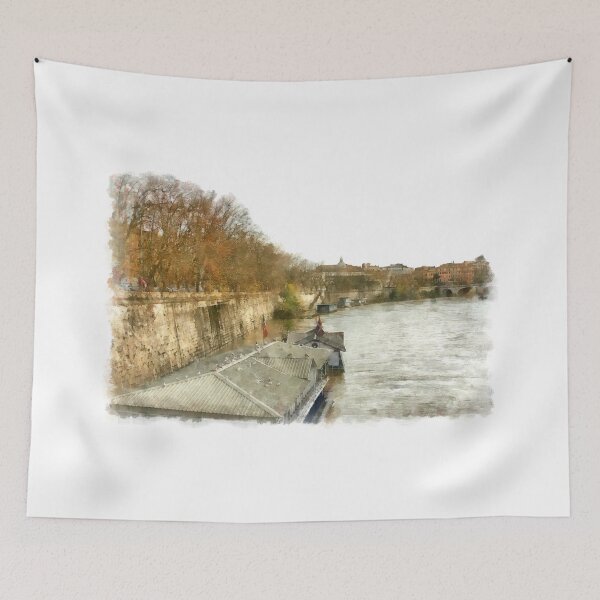 Item preview, Rome: Tiber River boats and urban landscape designed and sold by Giuseppe Cocco.