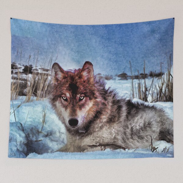 Item preview, Purple Wolf With Yellow Eyes In Winter Painting designed and sold by HumusArt.