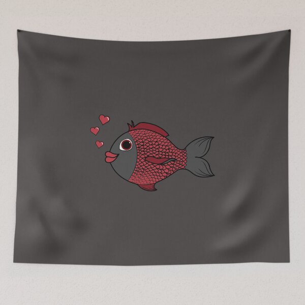 Item preview, Valentine's Day Red & Black Fish with Heart Bubbles designed and sold by Grifynne.