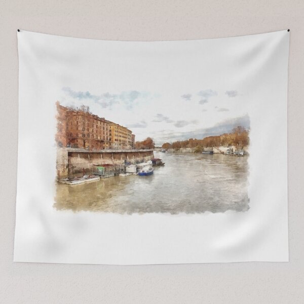 Item preview, Rome: Tiber River barges and urban landscape designed and sold by Giuseppe Cocco.