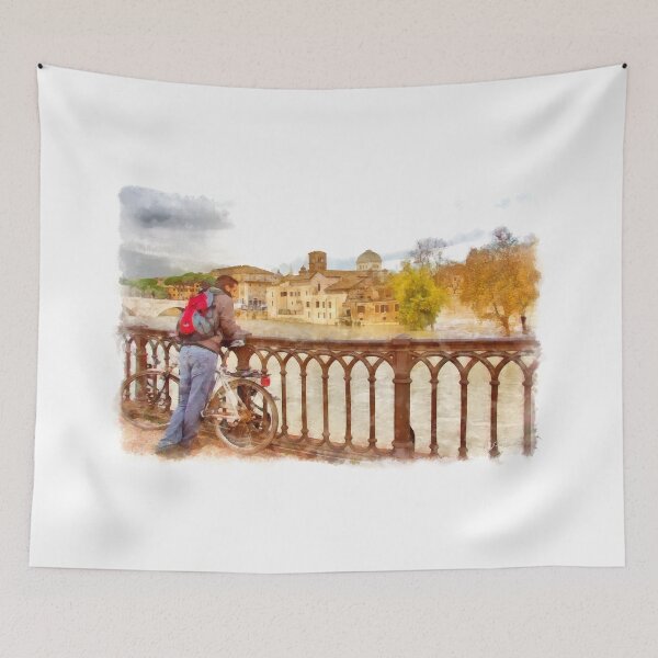 Item preview, Rome: Tiber River bridge boy with bycicle and Tiber island designed and sold by Giuseppe Cocco.