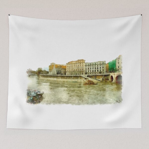 Item preview, Rome: Tiber River bridge barges and urban landscape designed and sold by Giuseppe Cocco.
