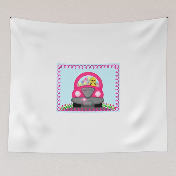 Aperçu de l'œuvre Joyeux Pâques poussin de printemps conduite voiture rose créée et vendue par BeachBumFamily.