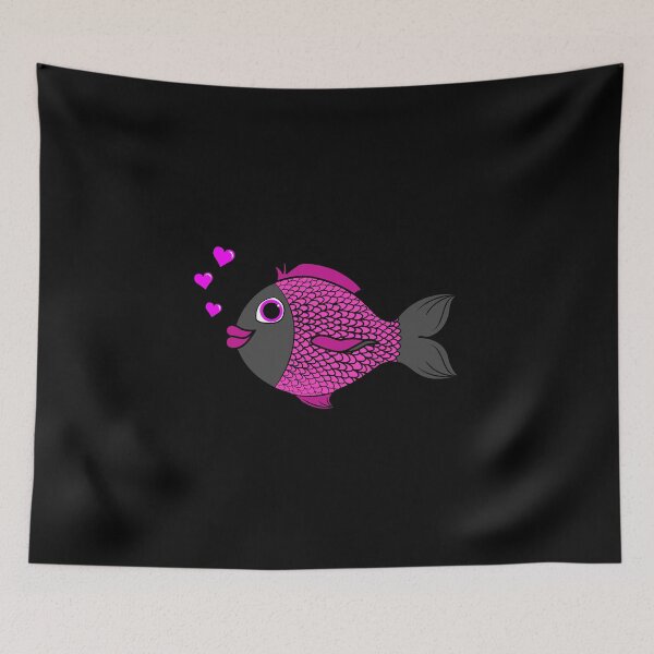 Item preview, Valentine's Day Hot Pink Fish with Heart Bubbles designed and sold by Grifynne.
