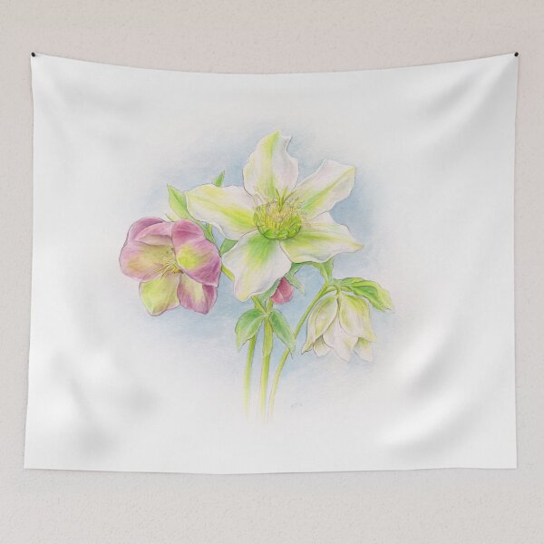 Item preview, First signs of spring hellebores watercolor designed and sold by Sarah Trett.
