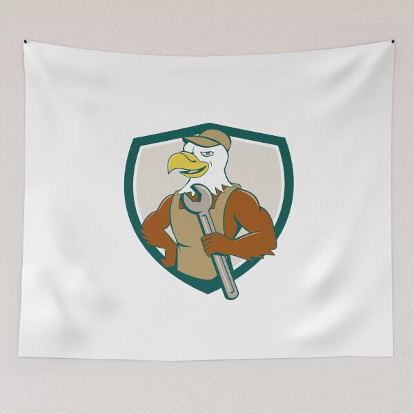 Item preview, American Bald Eagle Mechanic Spanner Crest Cartoon designed and sold by patrimonio.