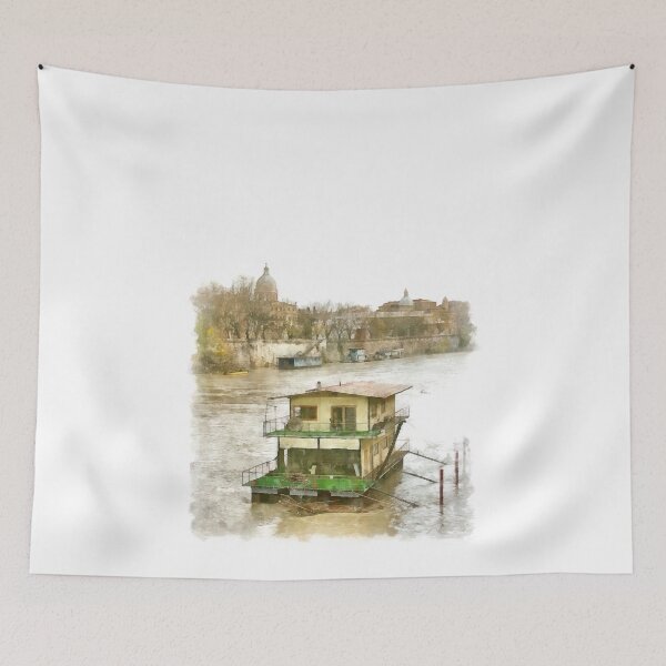 Item preview, Rome: Tiber River barge and urban landscape designed and sold by Giuseppe Cocco.