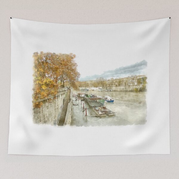 Item preview, Rome: Tiber River barges and urban landscape designed and sold by Giuseppe Cocco.