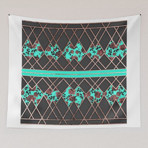 Item preview, Modern Elegant Rose Gold Triangles and Teal Roses designed and sold by Blkstrawberry.