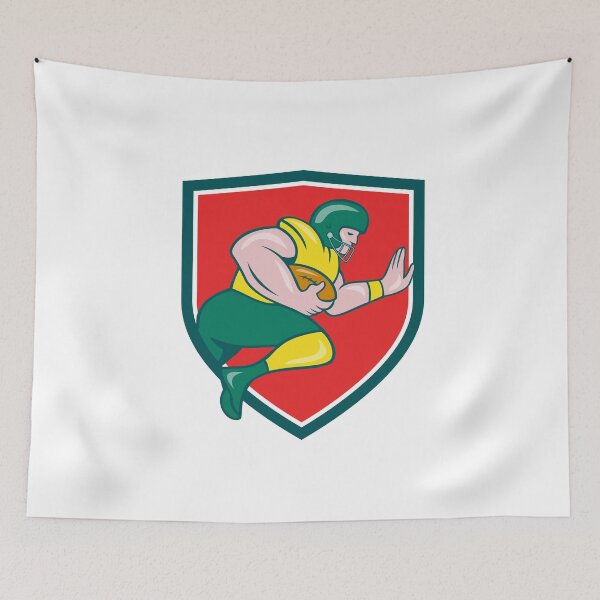 Item preview, American Football Running Back Charging Crest Cartoon designed and sold by patrimonio.
