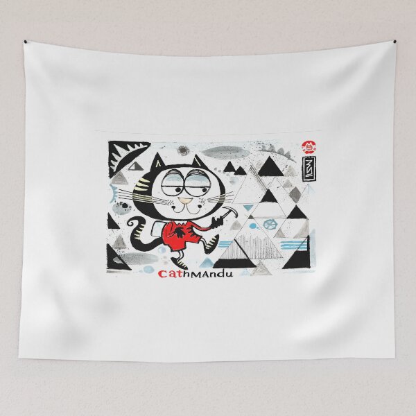 Item preview, Cartoon cat climbing mountain illustration.  designed and sold by Al Benge - NZ & Australian Art.