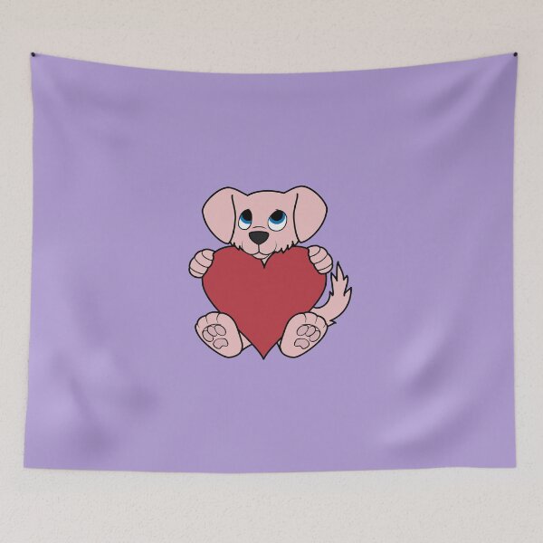 Aperçu de l'œuvre Valentine's Day Pink Dog with Red Heart créée et vendue par Grifynne.