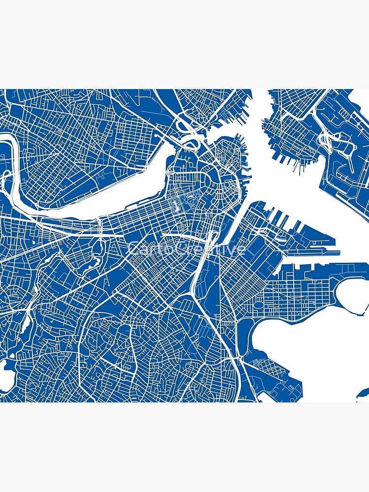 Disover Boston Map - Deep Blue Tapestry
