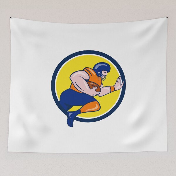 Item preview, American Football Running Back Charging Circle Cartoon designed and sold by patrimonio.