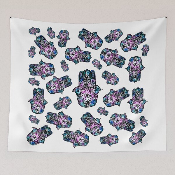 Item preview, hand drawn floral watercolor Hamsa hand of Fatima designed and sold by GirlyTrend.