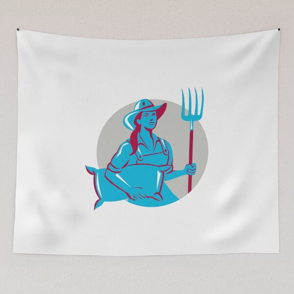 Item preview, Female Organic Farmer Sack Pitchfork Circle Retro designed and sold by patrimonio.