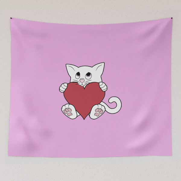 Aperçu de l'œuvre Valentine's Day White Cat with Red Heart créée et vendue par Grifynne.
