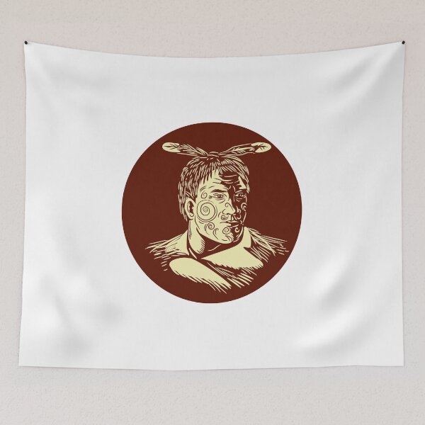Item preview, Maori Chieftain Head Oval Woodcut designed and sold by patrimonio.