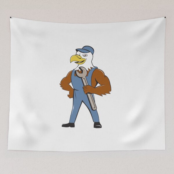 Item preview, American Bald Eagle Mechanic Spanner Cartoon designed and sold by patrimonio.