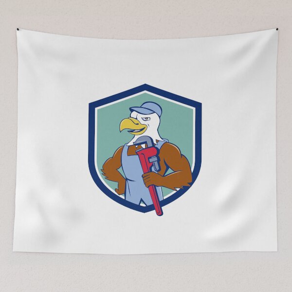 Item preview, Bald Eagle Plumber Monkey Wrench Crest Cartoon designed and sold by patrimonio.