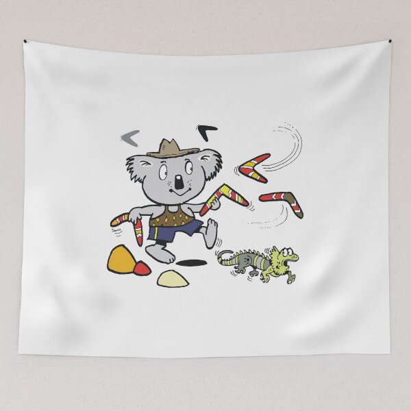Item preview, Cartoon koala bear throwing boomerangs at lizard designed and sold by Al Benge.