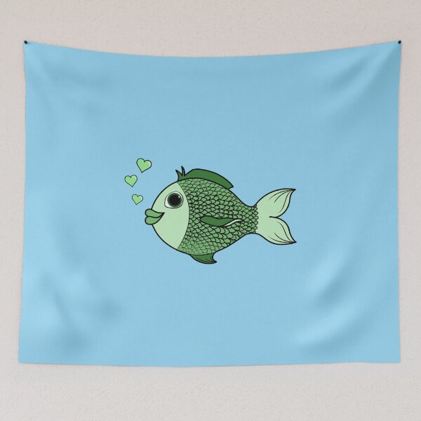 Item preview, Valentine's Day Green Fish with Heart Bubbles designed and sold by Grifynne.