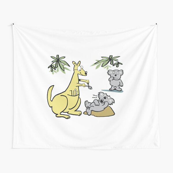 Lustiges Karikatur Kanguru Einkaufen Mit Wagen Voller Lebensmittel Wandbehang Von Mrcreator Redbubble