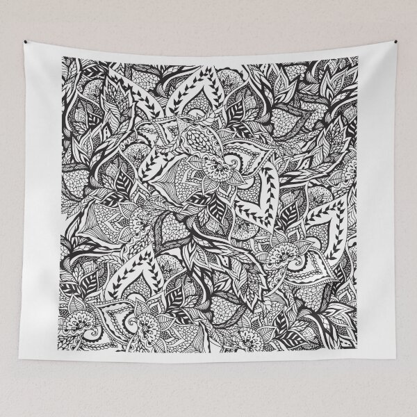 Item preview, Black and white modern floral hand drawn pattern designed and sold by GirlyTrend.