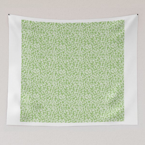 Item preview, White Mini-print Pattern of Leaves on Apple Green designed and sold by Judy Adamson.