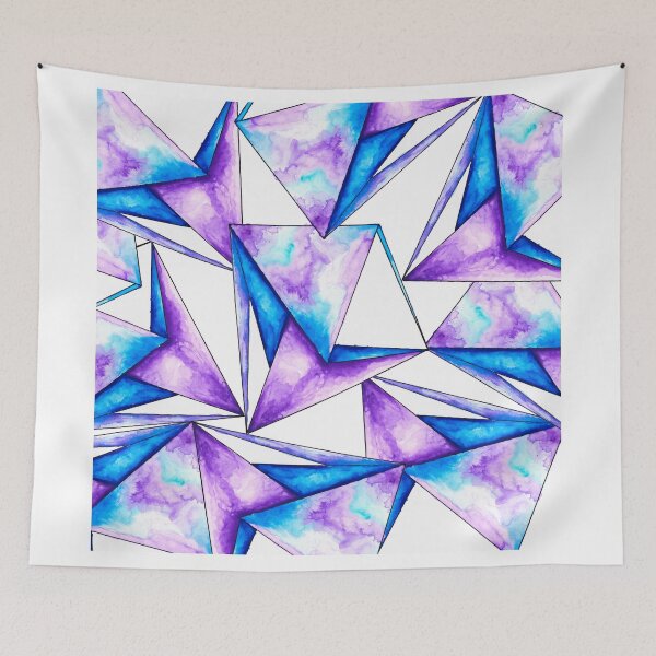 Item preview, Modern geometric blue purple watercolor triangles designed and sold by GirlyTrend.