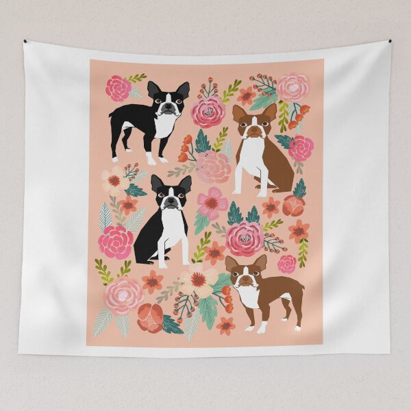 Item preview, Boston Terrier florals pink peach pastel flowers spring summer pet portrait gifts for boston terrier owners designed and sold by PetFriendly.