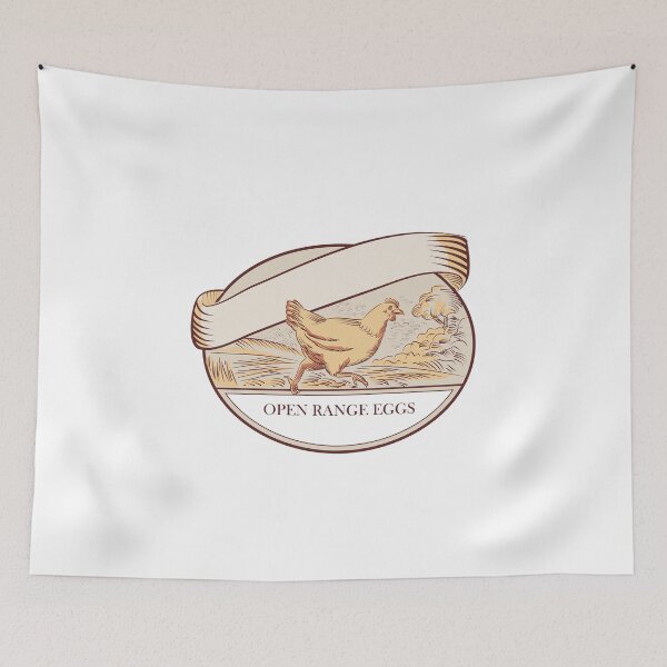 Item preview, Hen Running Open Range Eggs Oval Drawing designed and sold by patrimonio.