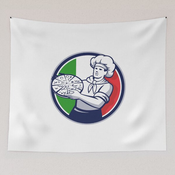 Item preview, Pizza Chef Holding Pizza Italy Flag Circle Retro designed and sold by patrimonio.