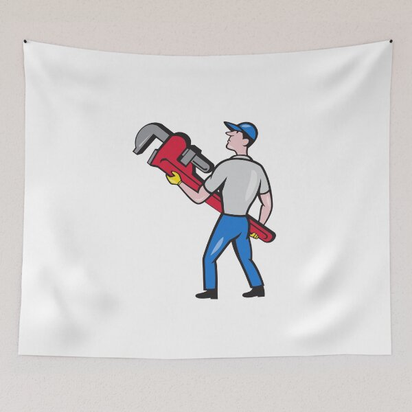 Item preview, Plumber Carry Monkey Wrench Walking Cartoon designed and sold by patrimonio.
