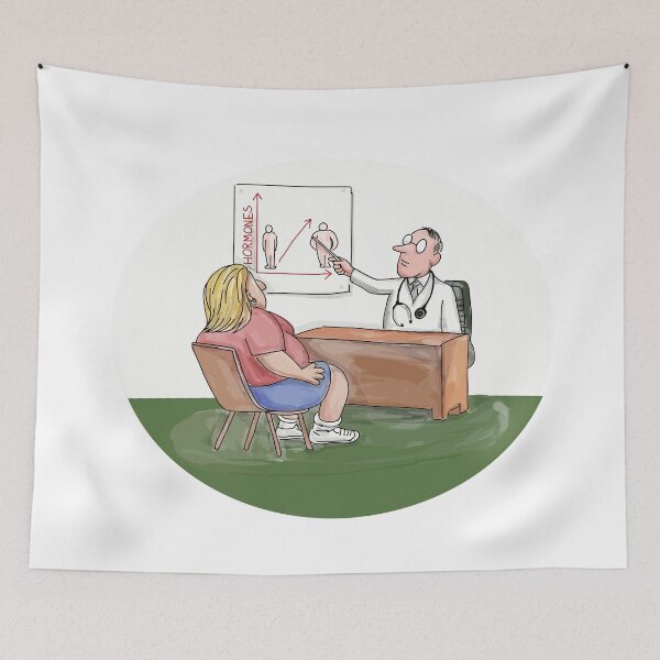 Item preview, Obese Woman Patient Doctor Caricature designed and sold by patrimonio.