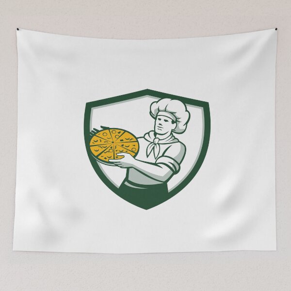 Item preview, Pizza Chef Holding Pizza Shield Retro designed and sold by patrimonio.