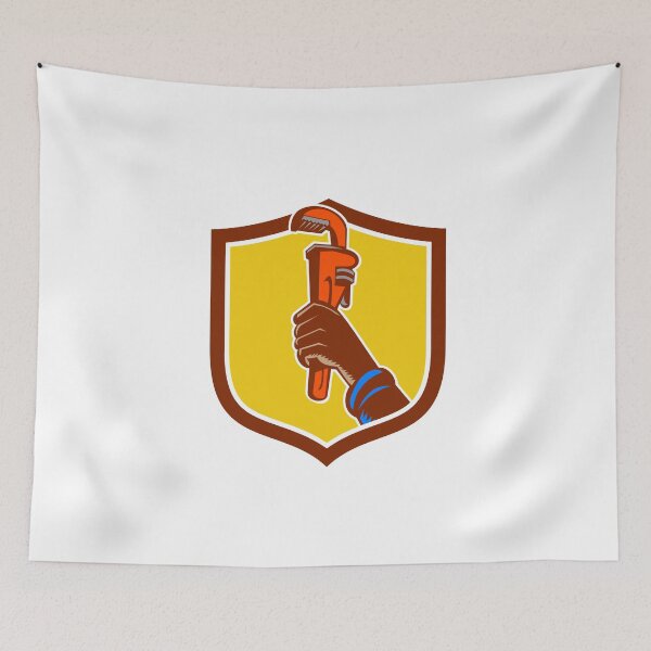 Aperçu de l'œuvre Black Plumber Hand Raising Monkey Wrench Crest créée et vendue par patrimonio.